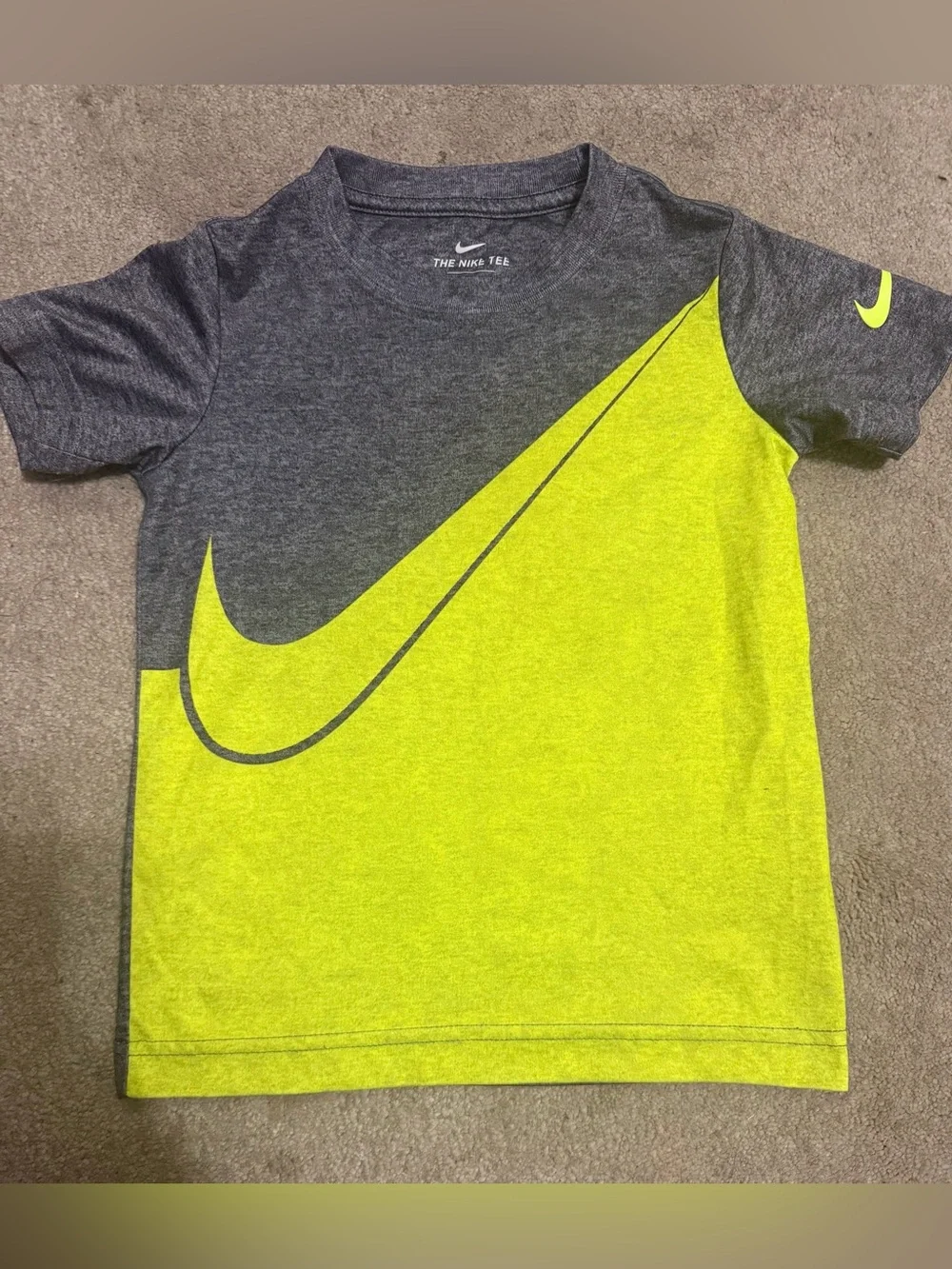 Nike Youth Heather Gray & Neon Yellow Swoosh Short Sleeve Tee